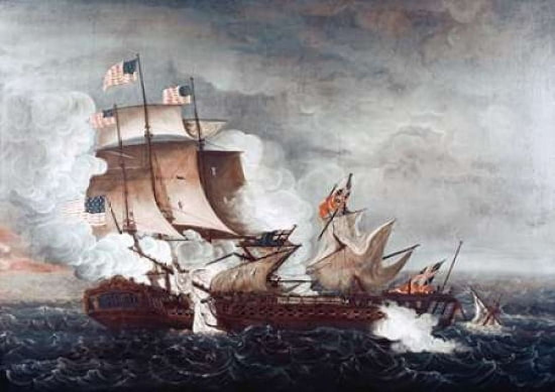 Battle of Constitution and Guerriere During The War of 1812 Canvas Art - Thomas Birch (20 x 28)
