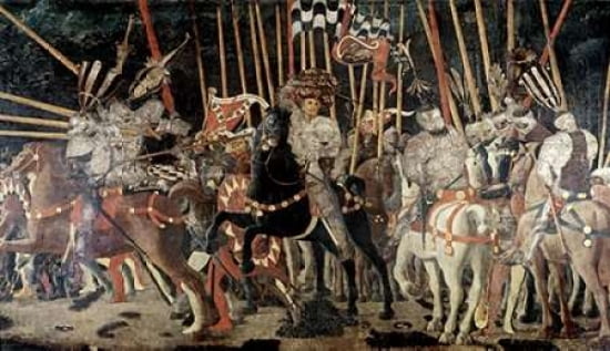 Battle of San Romano The Counter Attack of Michelotto Da Contignola Canvas Art - Paolo Uccello (12 x 18)