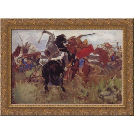 Battle of the Scythians with the Slavs (sketch) 24x18 Gold Ornate Wood Framed Canvas Art by Viktor Vasnetsov
