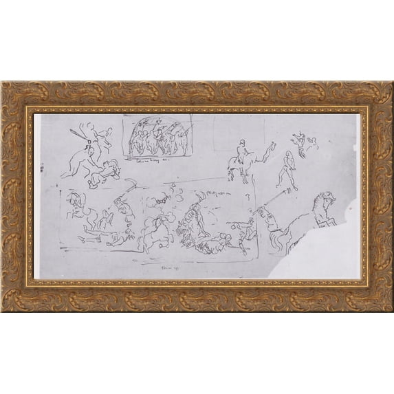 Battle scenes 24x16 Gold Ornate Wood Framed Canvas Art by Ferdinand Hodler