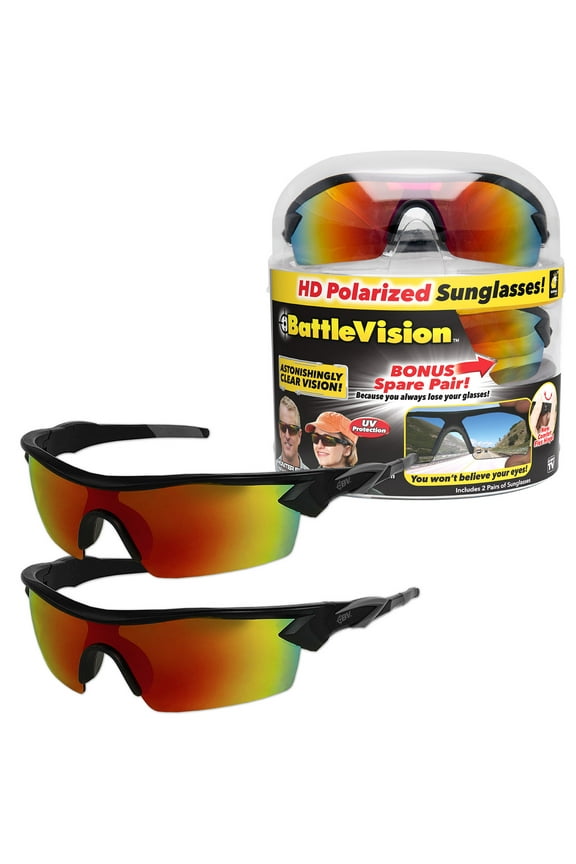 BattleVision Sunglasses, As Seen On TV, HD Polarized Glasses, 2 Pairs, Eliminate Glare, Unisex Adult