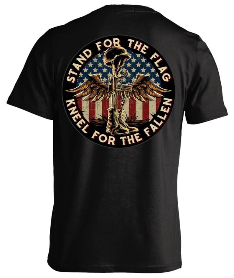 Battlefield Cross Stand For The Flag Kneel For The Fallen Military Patriotic Tshirt (BACK PRINT