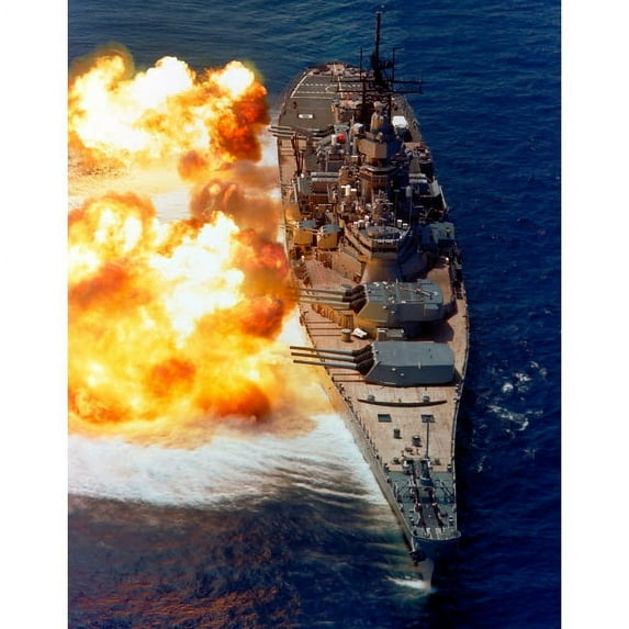 Battleship USS Iowa firing its Mark 7 16-inch/50-caliber guns Poster Print by Stocktrek Images