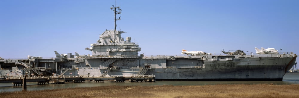 Battleship at a museum Patriots Point Naval & Maritime Museum Mt Pleasant Charleston County South Carolina USA Canvas Art - Panoramic Images (27 x 9)