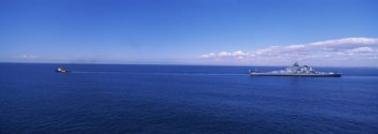 Battleship being towed in the sea USS Iowa (BB-61) Rhode Island Sound USA Rhode Island USA Canvas Art - Panoramic Images (36 x 13)
