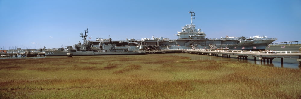 Battleship at a museum Patriots Point Naval & Maritime Museum Mt Pleasant Charleston County South Carolina USA Canvas Art - Panoramic Images (36 x 12)
