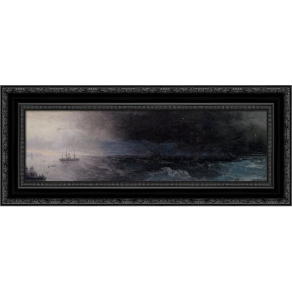 Battleship on a Stormy Sea 24x13 Black Ornate Wood Framed Canvas Art by Aivazovsky, Ivan Constantinovich