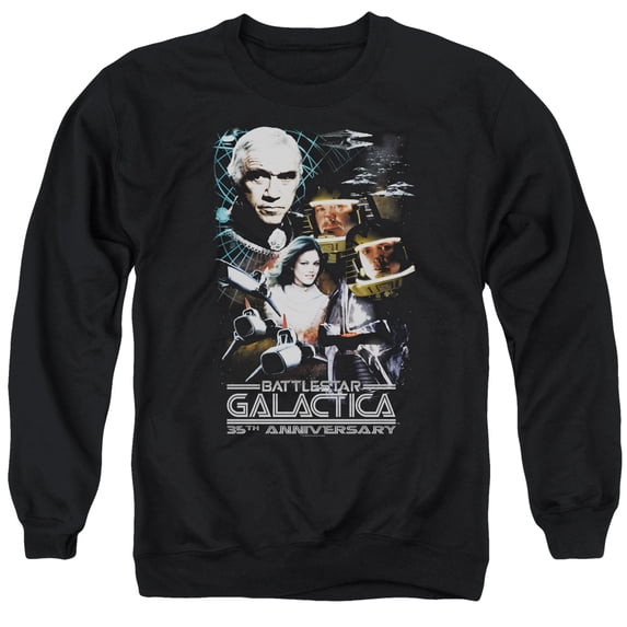 Battlestar Galactica 35Th Anniversary Collage Adult Crewneck Sweatshirt Black