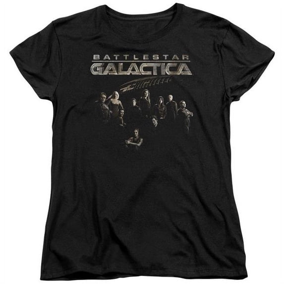 Battlestar Galactica & Battle Cast Womens Cotton Short Sleeve T-Shirt, Black - Medium