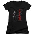 thumbnail image 1 of Battlestar Galactica Cylon Face Junior Women's T-Shirt V-Neck Black, 1 of 1