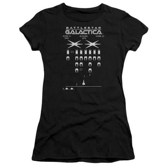Battlestar Galactica Galactic Invaders S/S Junior Women's T-Shirt Sheer Black