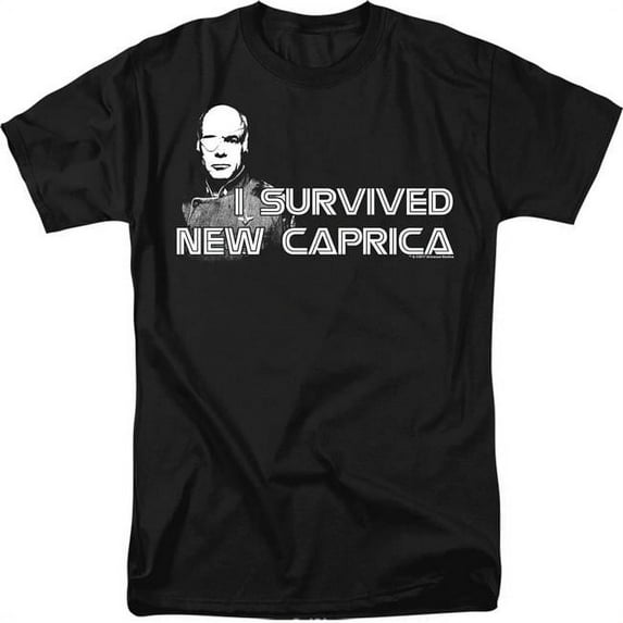 Battlestar Galactica & I Survived New Caprica-Adult Heather T-Shirt, Black - Medium