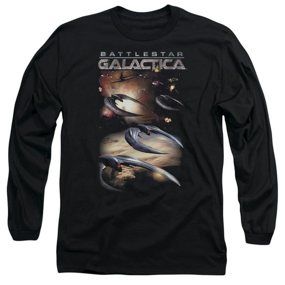 Battlestar Galactica (New) When Cylons Attack Long Sleeve Adult 18/1 T-Shirt Black