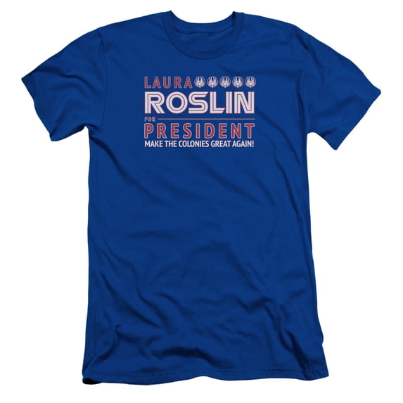 Battlestar Galactica Roslin For President S/S Adult 30/1 T-Shirt-Royal Blue