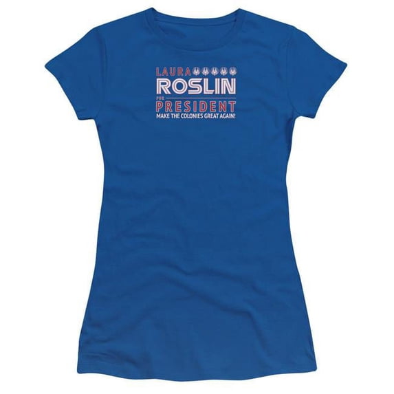 Battlestar Galactica & Roslin for President-Short Sleeve Junior Sheer T-Shirt, Royal Blue - Extra Large