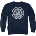 thumbnail image 1 of Battlestar Galactica Scratched Battlestar Galactica Logo Adult Crewneck Sweatshirt Navy, 1 of 1