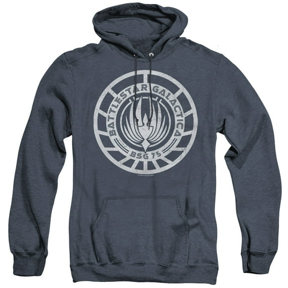 Battlestar Galactica Scratched Battlestar Galactica Logo Adult Heather Hoodie Sweatshirt Navy