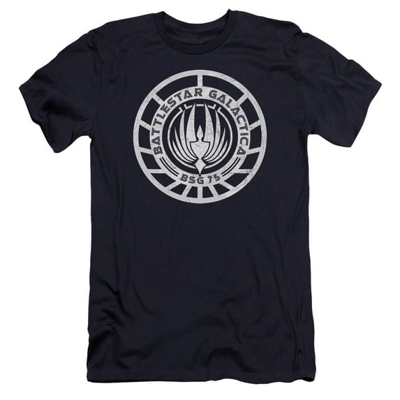 Battlestar Galactica Scratched Battlestar Galactica Logo Premium Canvas T-Shirt Adult Slim Fit 30/1-Navy
