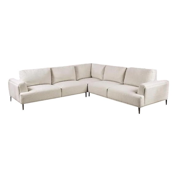 Benjara Batty L Shape Sectional Sofa- 114" Light Brown Chenille Adjustable