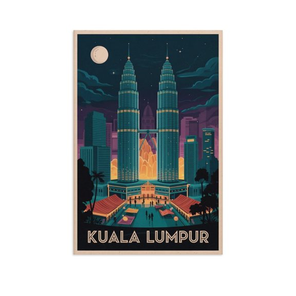 Batu Caves Classic Poster Retro Kuala Lumpur Cityscape with Markets & Skyline Views Canvas Poster