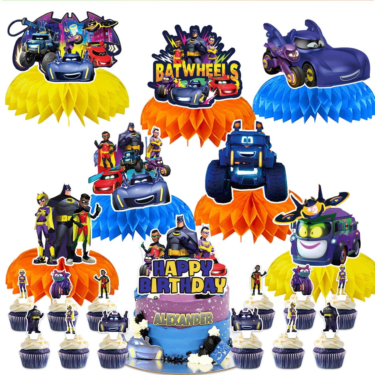 Batwheels Party Decor Supplies Honeycomb Centerpieces Table Toppers ...