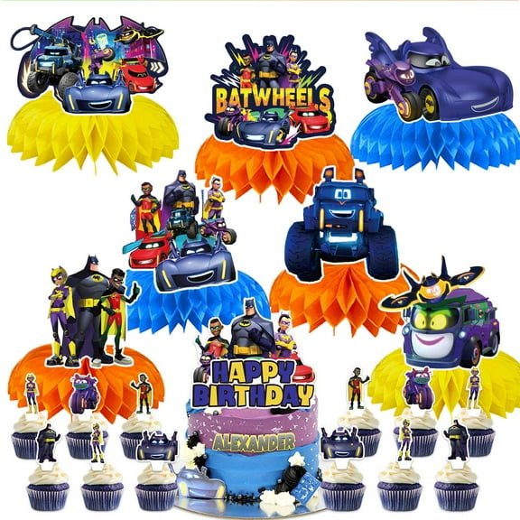 Batwheels Party Decor Supplies Honeycomb Centerpieces Table Toppers Cake Toppers Decorations for Birthday