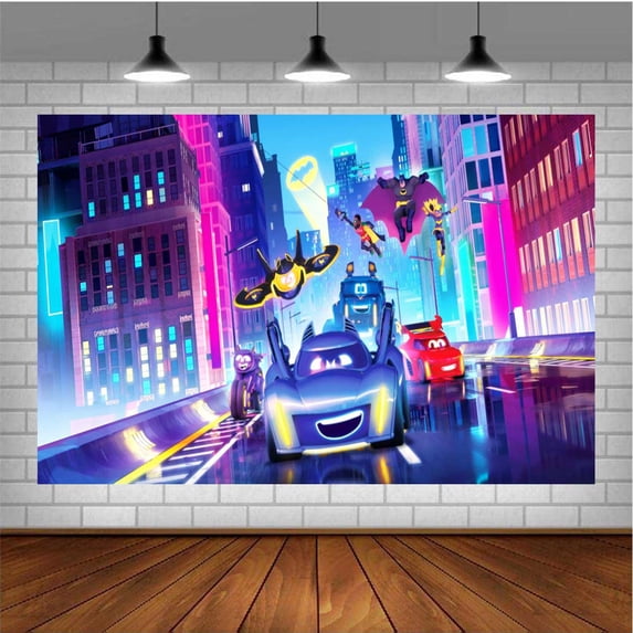 Batwheels Themed Birthday Backdrop Banner - Hanging Wall Decor Tapestry for Party Celebrations