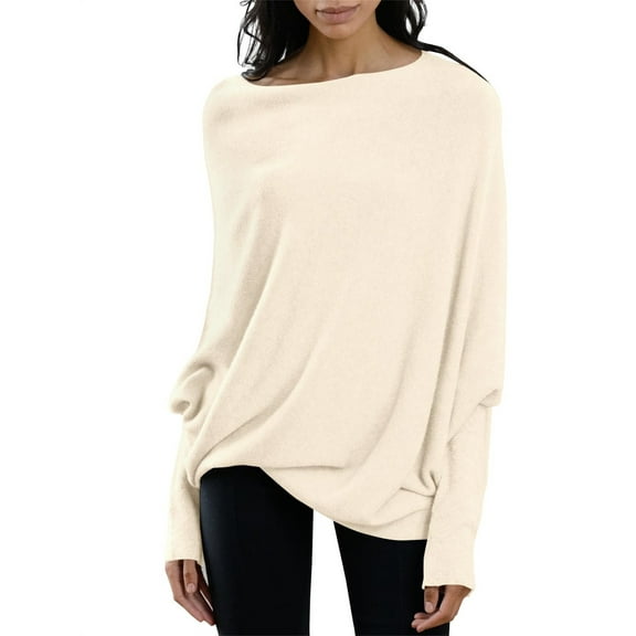 Batwing Boat Neck Sweaters for Women 2024 Long Sleeve Soft Knit Loose Baggy Pullover Jumper Top