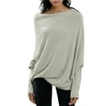 thumbnail image 1 of Boat Neck Women Long Sleeve Soft Knit Sweaters Loose Pullover, 1 of 5