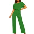 thumbnail image 1 of Batwing Jumpsuits for Women Dressy Elegant Belted Waist Straight Leg Romper One Piece Formal Business Party Long Pants, 1 of 6