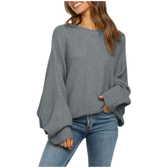 Batwing Long Sleeve Knit Sweater For Women Solid Color Relaxed Fit Pullover Top Casual Cozy Quarter Zip Women Sweater Mens Trendy Pullover Sweaters for Women Women's Pullover Sweaters plus Size Mean