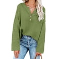 thumbnail image 1 of Batwing Long Sleeve Loose Knit Sweater Buttons Pullovers, 1 of 5