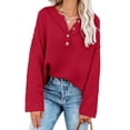 thumbnail image 1 of Batwing Long Sleeve Loose Knit Sweater Buttons Pullovers, 1 of 5