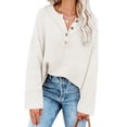 thumbnail image 1 of Batwing Long Sleeve Loose Knit Sweater Buttons Pullovers, 1 of 5