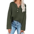 thumbnail image 1 of Batwing Long Sleeve Loose Knit Sweater Buttons Pullovers, 1 of 5