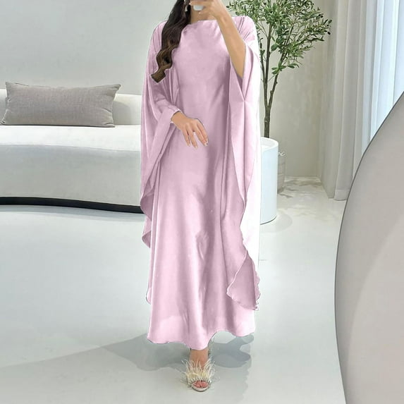 Batwing Sleeve Party Women Dresses Jalabiya Kabaya Arab Robe Long Sleeve Chiffon Maxi Dresses Dresses for Women Party Long Sleeve Dress Women Summer Two Piece Dress for Women Formal Long Girls Dress