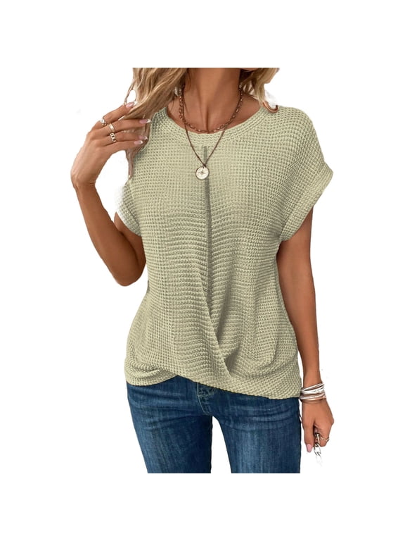 Batwing Sleeve Shirts for Women Ribbed Wrap Hem Tees Casual Summer Loose Breathable Streetwear Tops
