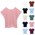 thumbnail image 1 of Batwing Sleeve Tops for Women Summer Casual Cotton Linen Lightweight Short Sleeve Crewneck Oversized T Shirts, 1 of 7