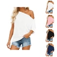 thumbnail image 1 of Batwing Sleeve Tops for Women Summer Casual Short Sleeve Off Shoulder Loose Plain T Shirts Going out Tops, 1 of 6