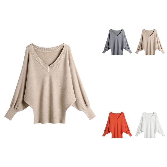 Batwing Sweater Deep V Neck Loose Fitting Oversized Pullover Top