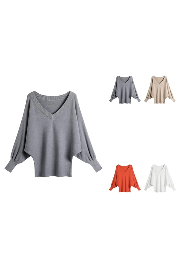 Batwing Sweater Deep V Neck Loose Fitting Oversized Pullover Top