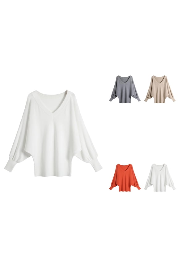 Batwing Sweater Deep V Neck Loose Fitting Oversized Pullover Top