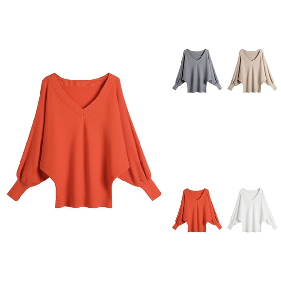 Batwing Sweater Deep V Neck Loose Fitting Oversized Pullover Top