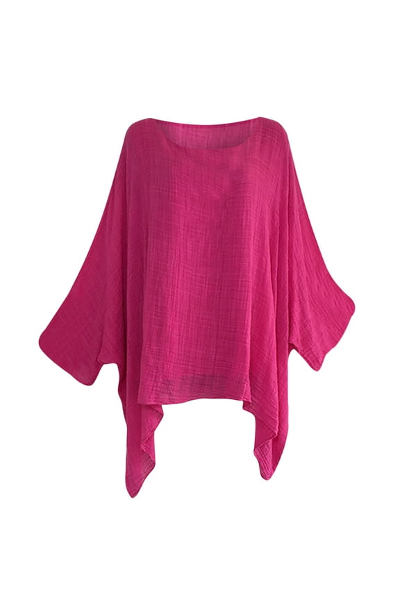 Batwing Tops for Women 3/4 Sleeve Loose Blouse Summer Solid Color O-Neck Casual Comfy Lounge Shirts Tunic Tees Tops