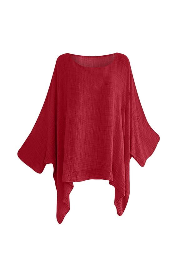 Batwing Tops for Women 3/4 Sleeve Loose Blouse Summer Solid Color O-Neck Casual Comfy Lounge Shirts Tunic Tees Tops