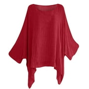 Batwing Tops for Women 3/4 Sleeve Loose Blouse Summer Solid Color O-Neck Casual Comfy Lounge Shirts Tunic Tees Tops