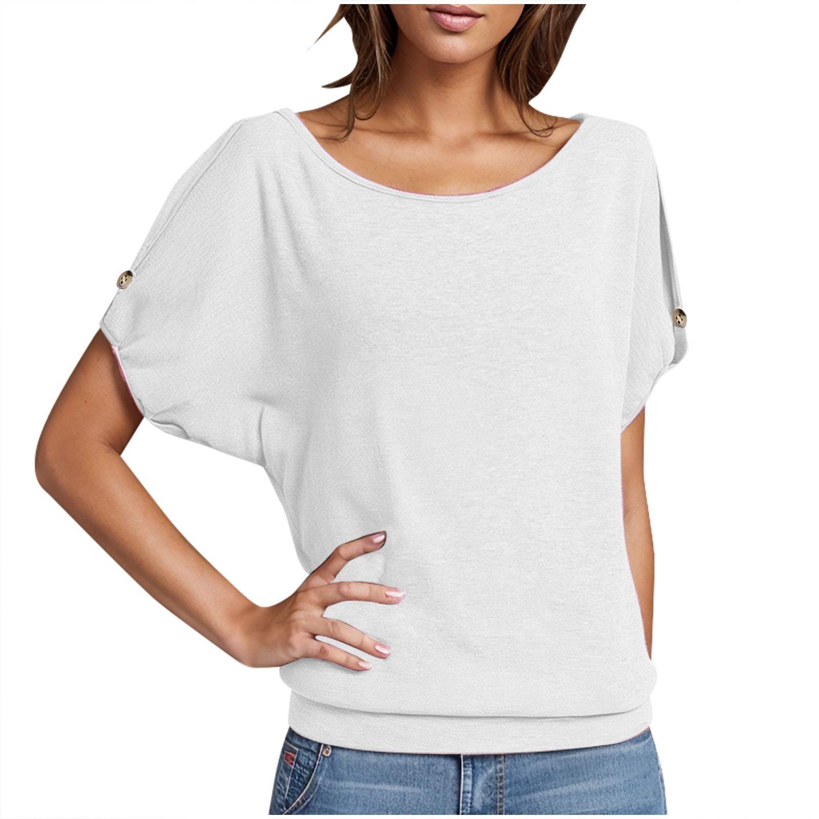 Fashion Star T-Shirt Donna Oversize Con Maniche A Risvolto E Scollo A V – Morbida In Viscosa Ed Elastan – Taglie Forti - 3