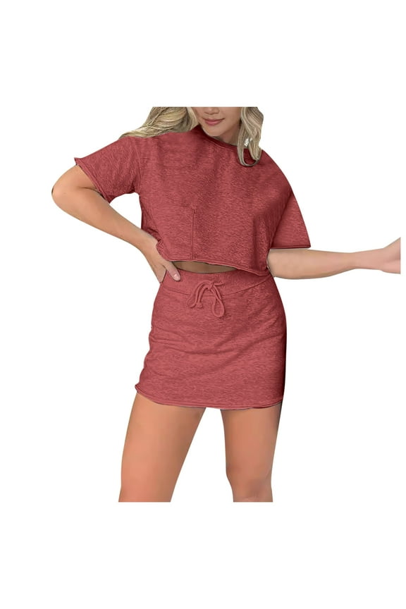 BauDung Cropped Tee Skort Set Sweat Skirt Sets Women 2 Piece Outfits Two Piece Tennis Skirt Set for Women
