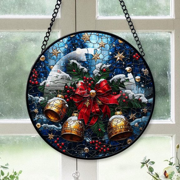 Bauble and Bell Stained Glass Suncatcher, Bauble and Bell Christmas, Bauble and Bell Decor, Hanging Ornament for Christmas, Christmas Womens Gifts for Birthday dqaysb