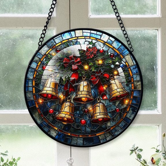 Bauble and Bell Stained Glass Suncatcher, Bauble and Bell Christmas, Bauble and Bell Decor, Unique Ornaments for Christmas 2025, Christmas Funny Gifts wsB5JC
